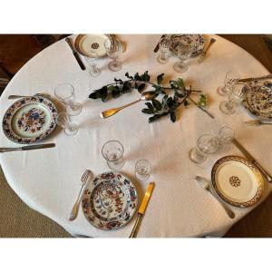 Large Linen Damask Tablecloth And 12 "sp" Numbered Napkins