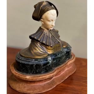 Chryselephantine Bronze Sculpture Young Girl With Bun Signed Watrin