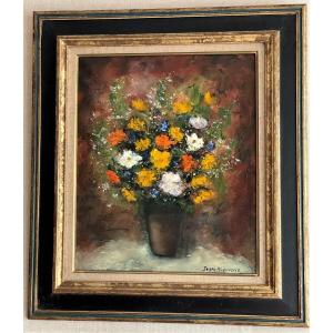 Bouquet Of Flowers, Oil On Canvas By Jacques Michel G. Dunoyer