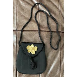 Claude Lalanne Anémone Bag In Black Satin Decorated With A Bronze Flower
