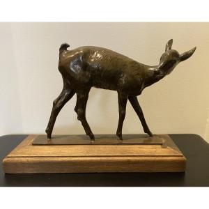 Bronze Animal Sculpture, Doe Signed Ary Bitter