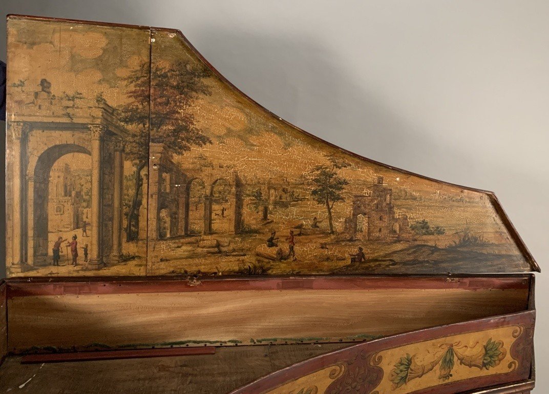 Spinetta in legno intagliato, laccato e dipinto. Venezia, XIX secolo.-photo-3