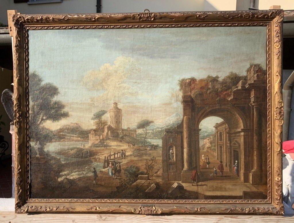 Francesco Battaglioli (Modena 1710 ca. - Venezia post 1796) - Capriccio architettonico con pers-photo-2