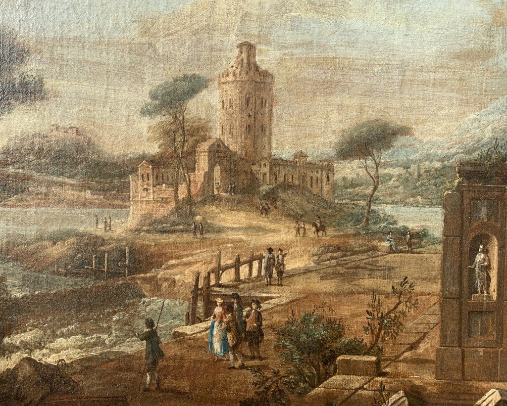Francesco Battaglioli (Modena 1710 ca. - Venezia post 1796) - Capriccio architettonico con pers-photo-4