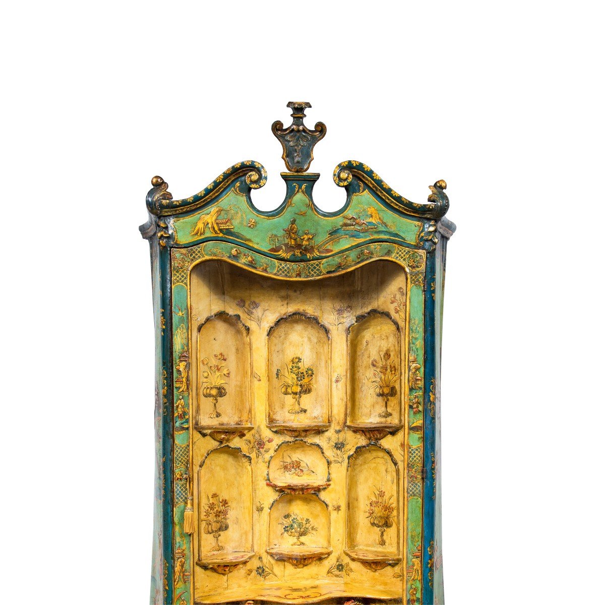 Mobile vetrina in legno intagliato, laccato e dipinto. Venezia, XIX sec.-photo-3