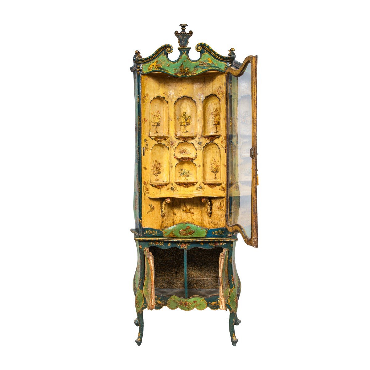 Mobile vetrina in legno intagliato, laccato e dipinto. Venezia, XIX sec.-photo-4