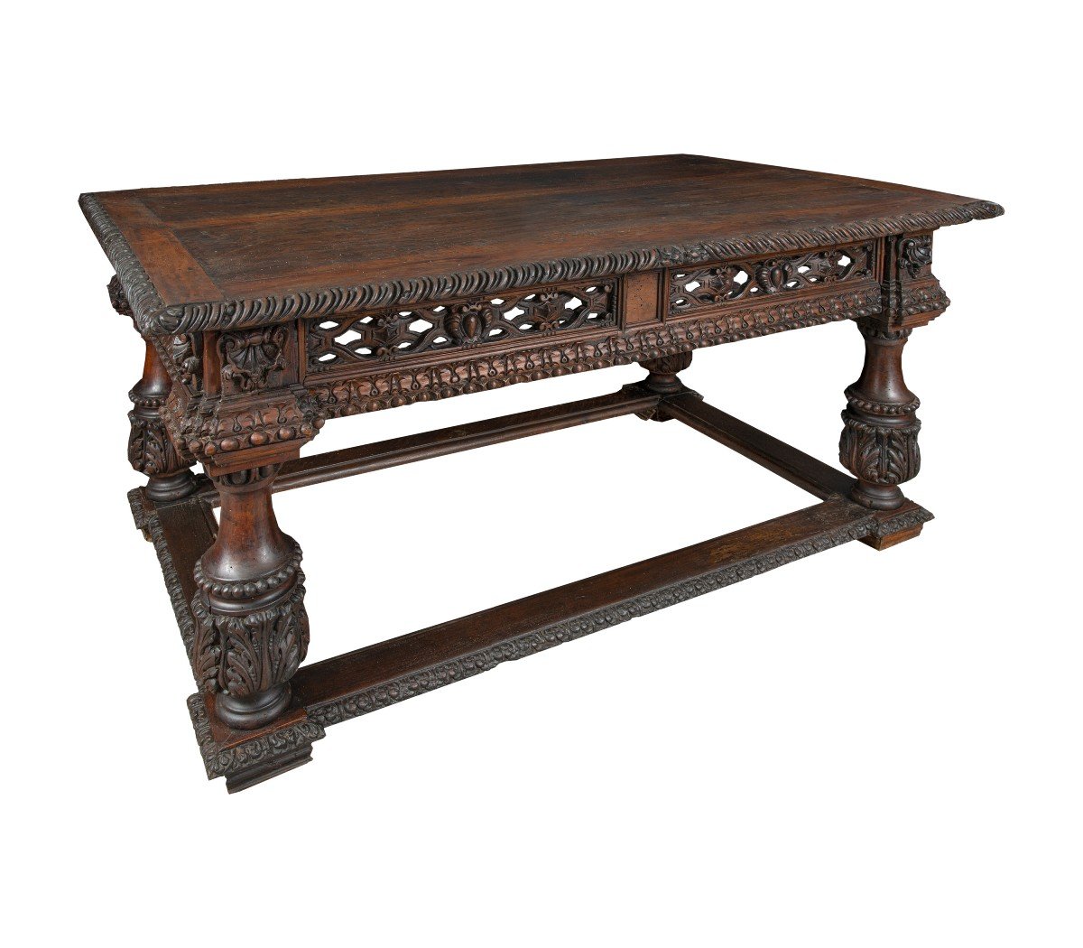 Grande tavolo scrittorio in legno intagliato. Europa centrale, fine XVI - inizi XVII sec.-photo-2