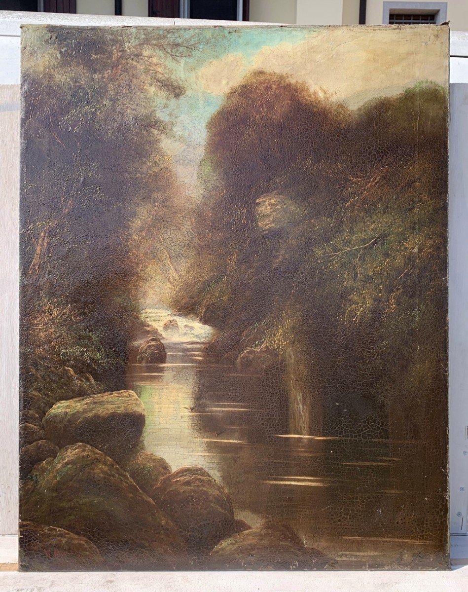 W. Miller (British, fine XIX sec.) - Paesaggio boschivo con ruscello.-photo-2