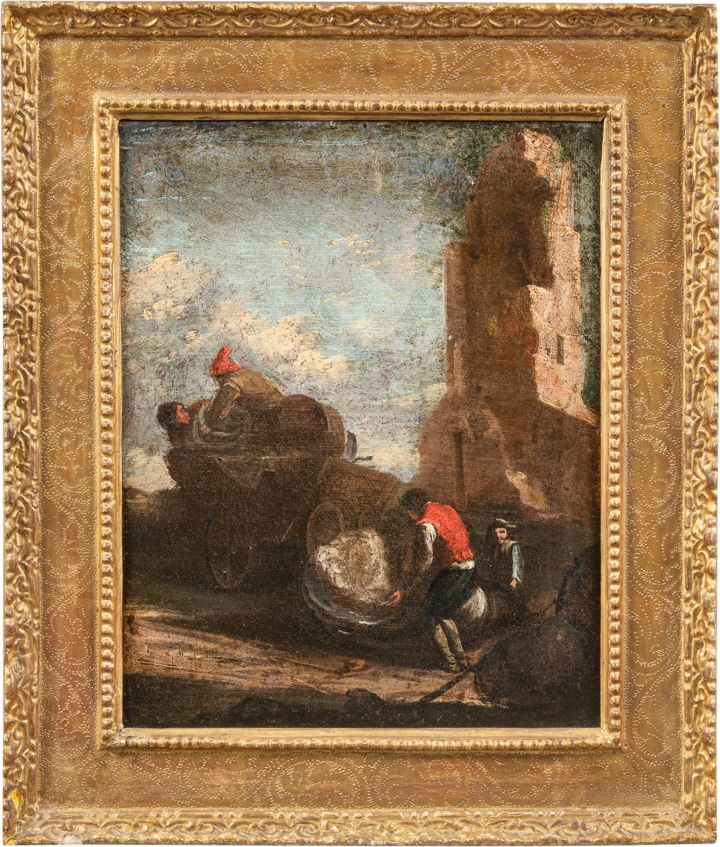 Pittore romano (XVIII sec.) - Paesaggio con viandanti.