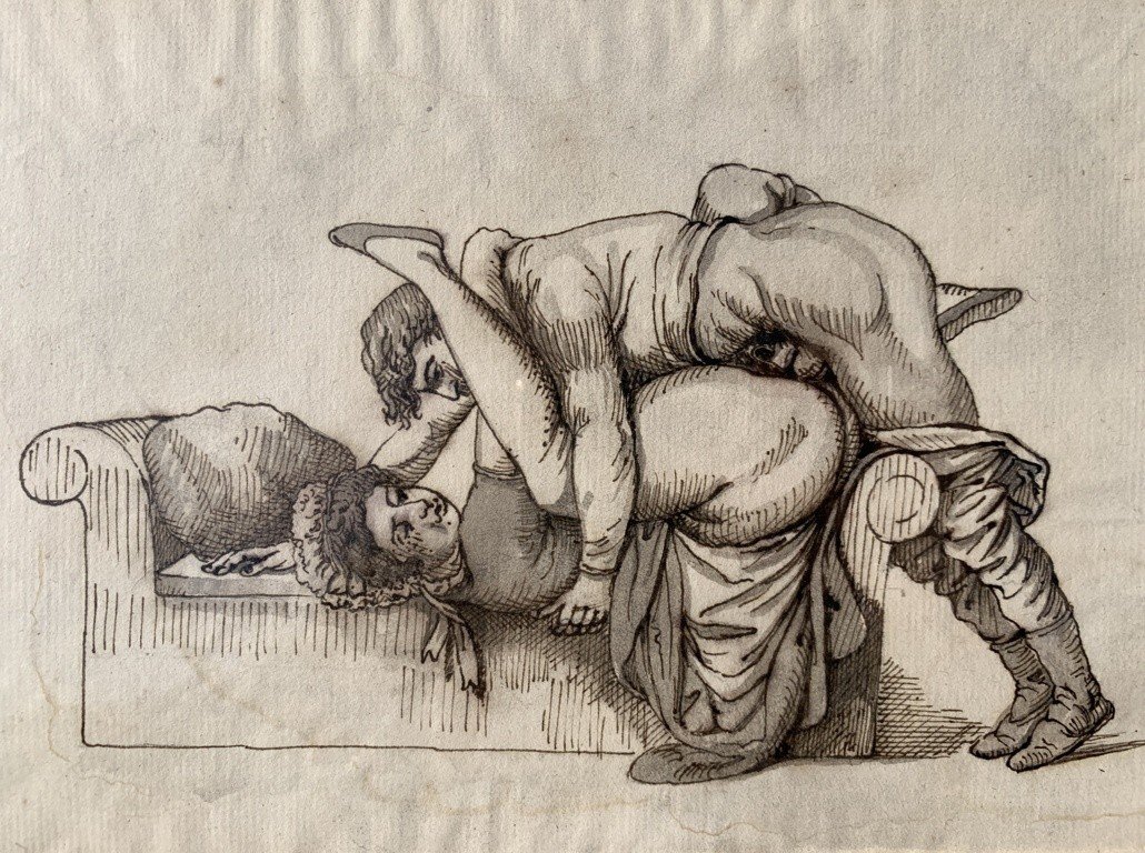 Pittore francese (XIX sec.) - Quattro scene erotiche.-photo-3