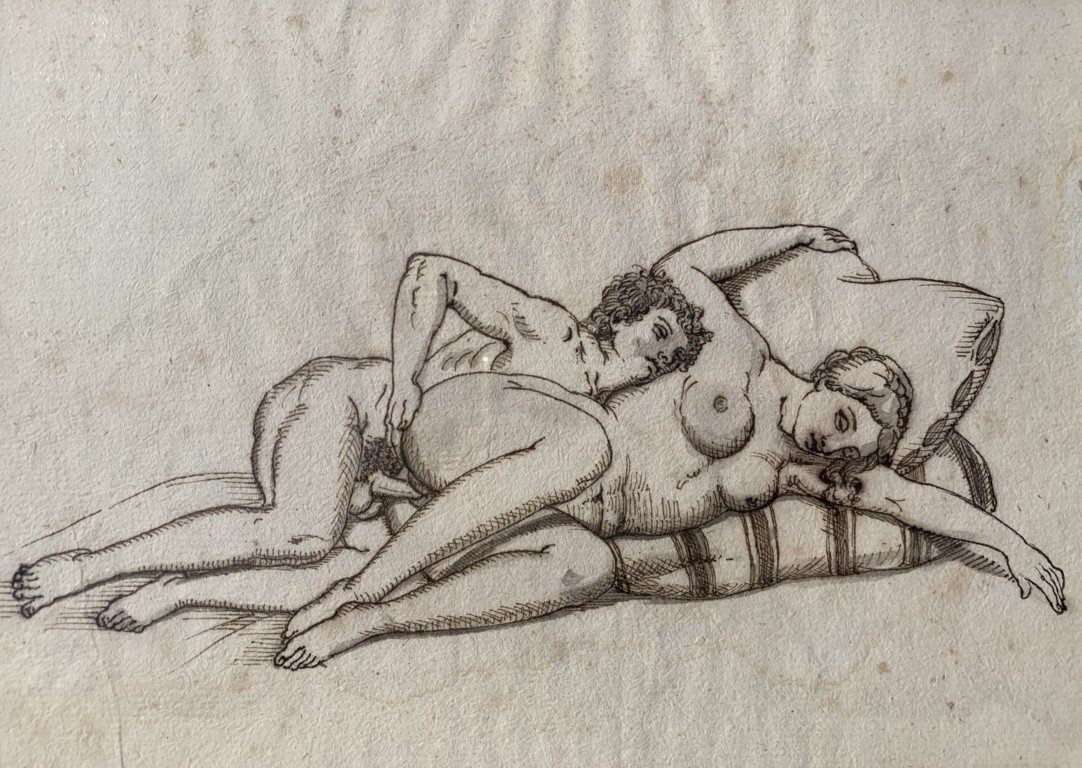 Pittore francese (XIX sec.) - Quattro scene erotiche.-photo-4