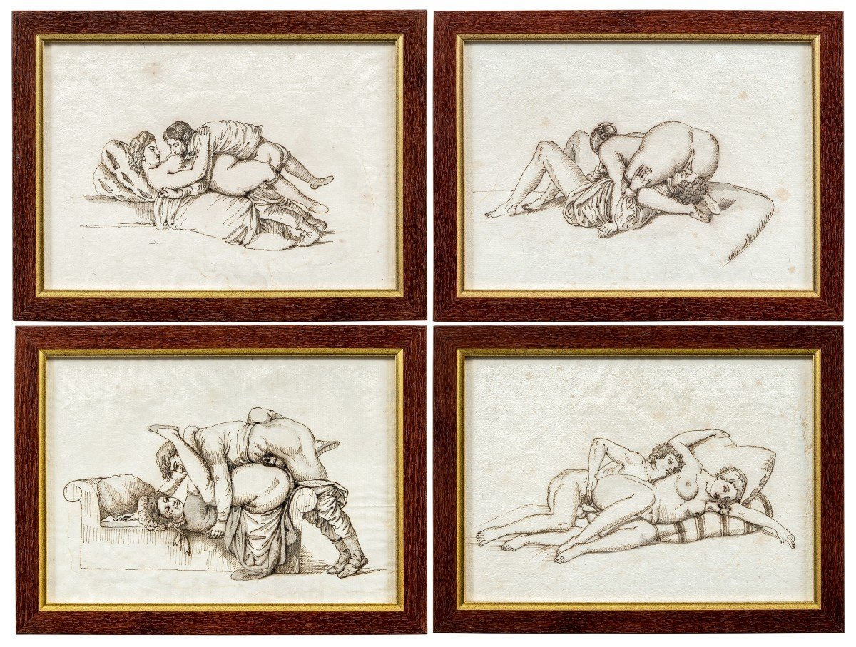 Pittore francese (XIX sec.) - Quattro scene erotiche.