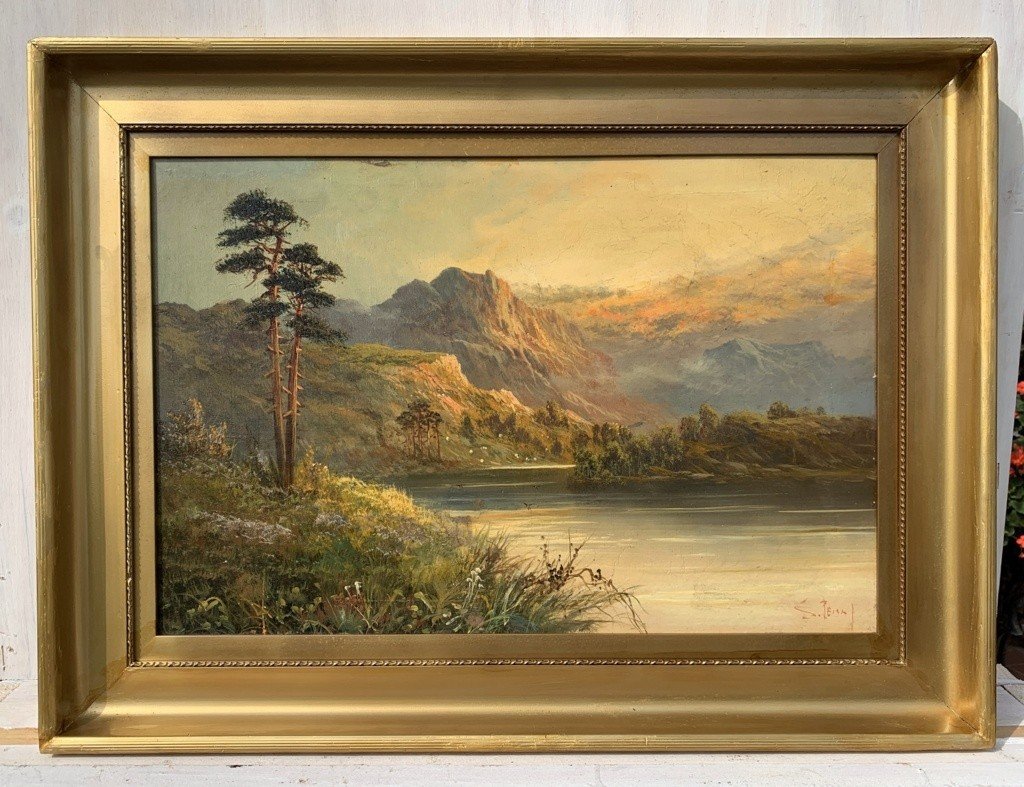 Pittore europeo (fine XIX sec.) - Paesaggio montano con fiume.-photo-2