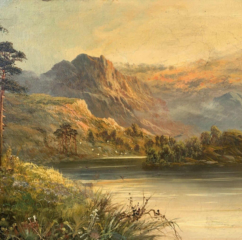 Pittore europeo (fine XIX sec.) - Paesaggio montano con fiume.-photo-3