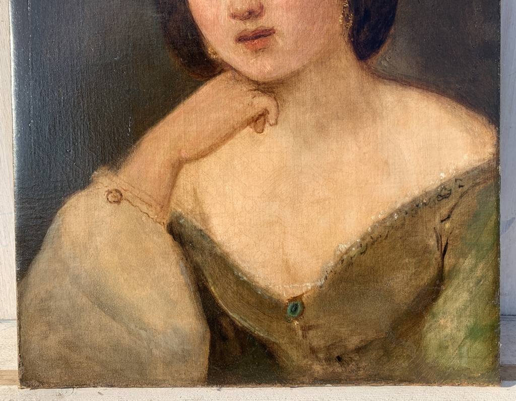 Pittore romantico (inizi XIX sec.) - Fanciulla con orecchini.-photo-4