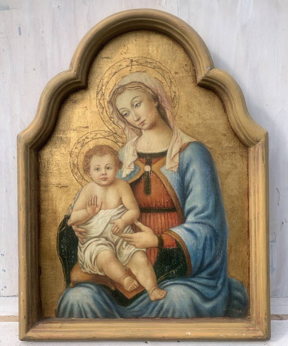 Pittore fiorentino (XIX sec.) - Madonna con Bambino fondo oro.-photo-2
