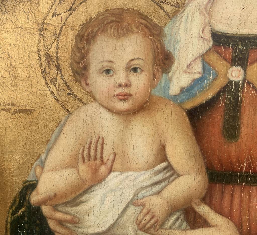 Pittore fiorentino (XIX sec.) - Madonna con Bambino fondo oro.-photo-3