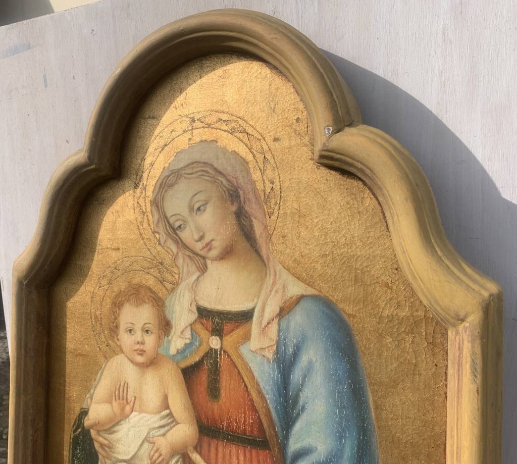 Pittore fiorentino (XIX sec.) - Madonna con Bambino fondo oro.-photo-4