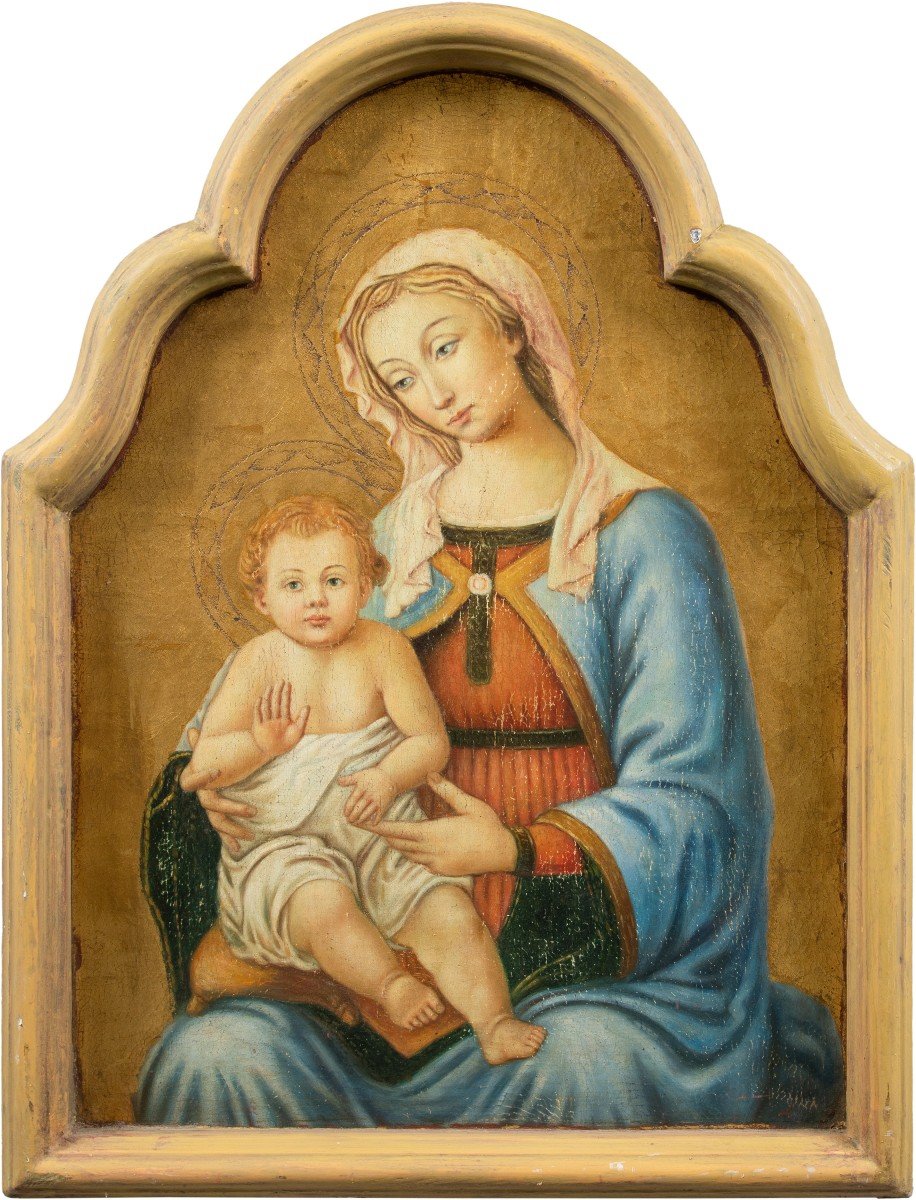 Pittore fiorentino (XIX sec.) - Madonna con Bambino fondo oro.