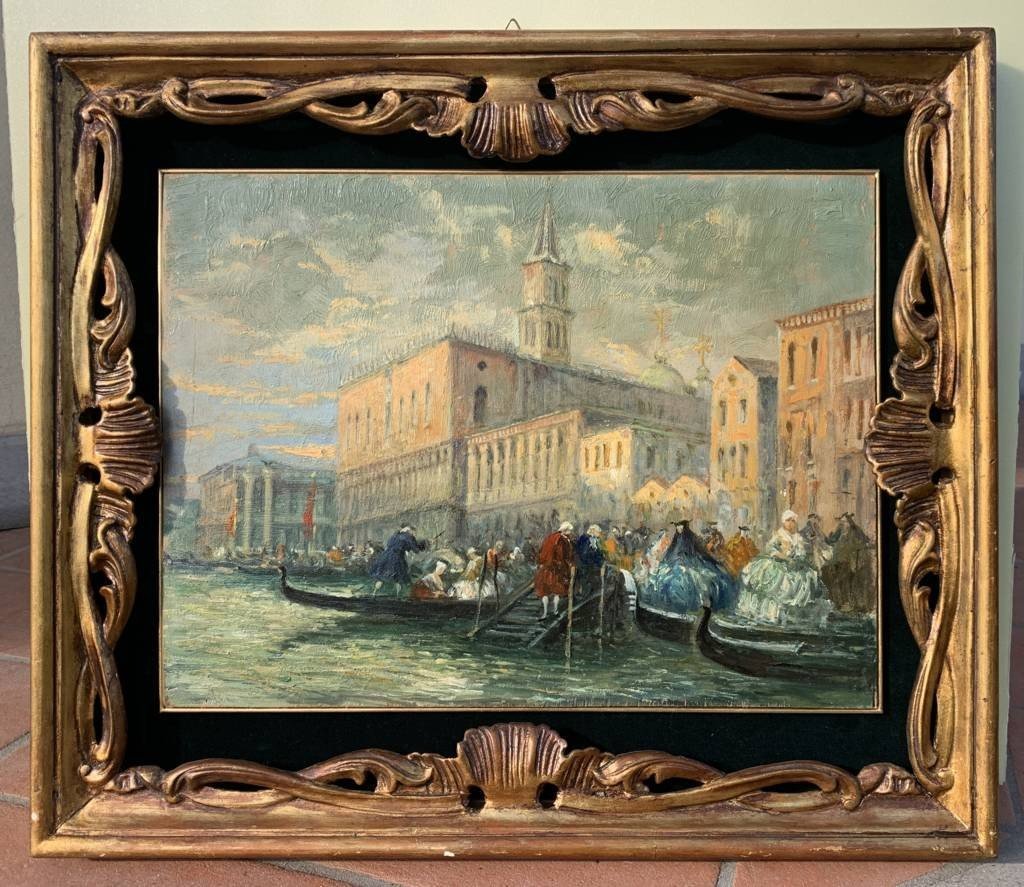 Pittore veneziano (fine XIX sec.) - Venezia, veduta della Riva degli Schiavoni con maschere di -photo-2