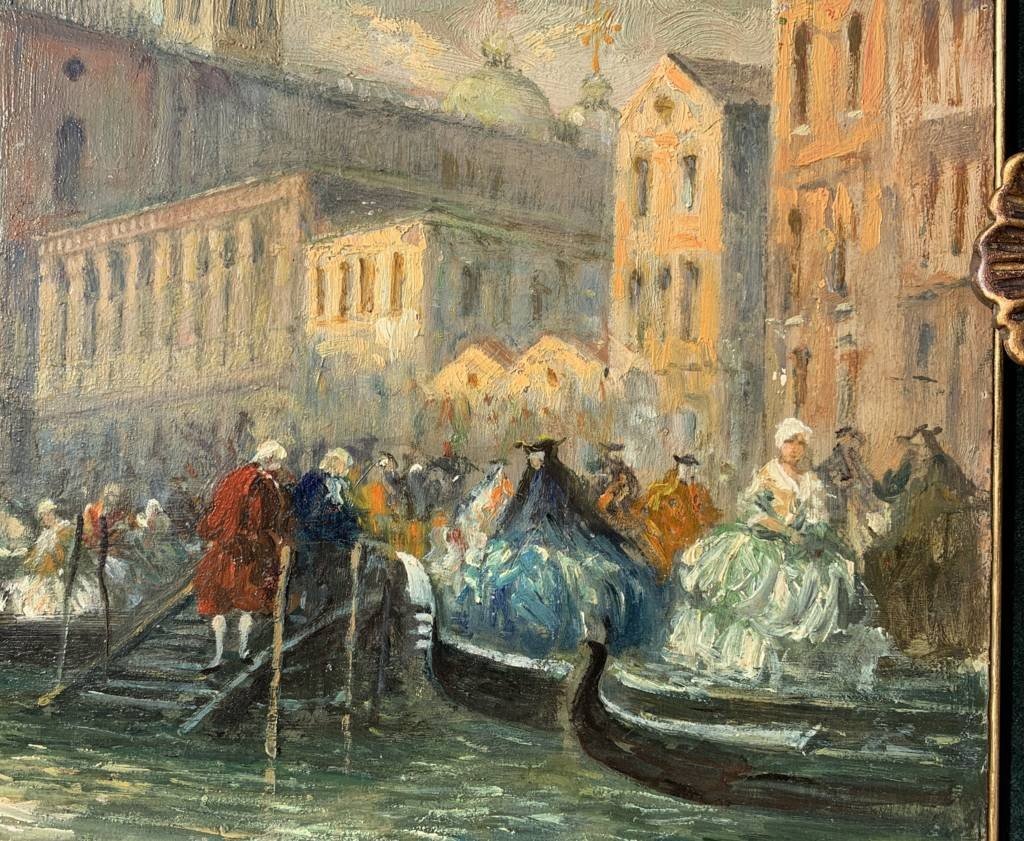 Pittore veneziano (fine XIX sec.) - Venezia, veduta della Riva degli Schiavoni con maschere di -photo-3