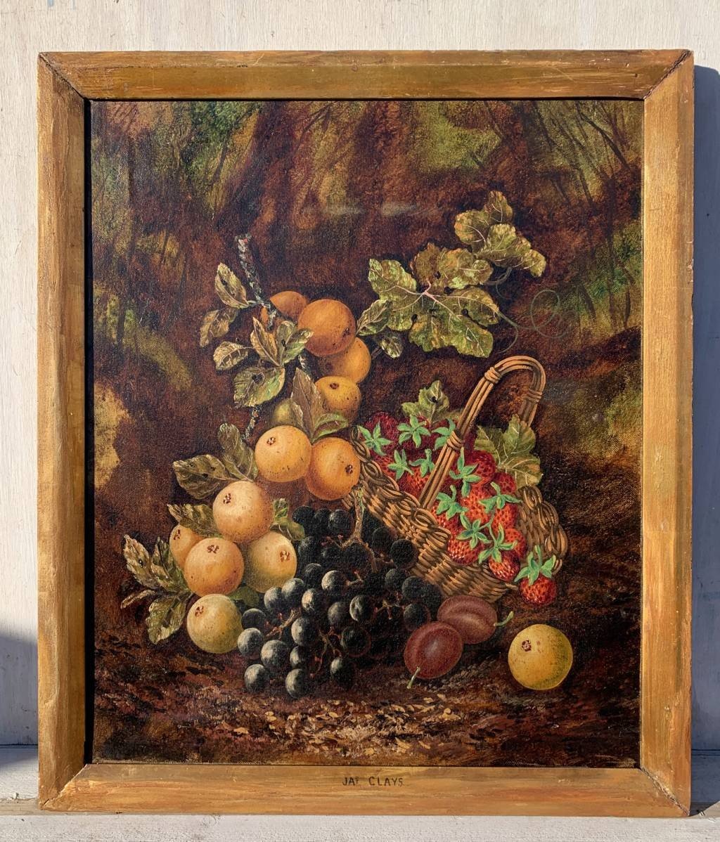 J. Clays (British, XIX-XX sec.) - Natura morta con cesto di frutta.-photo-2
