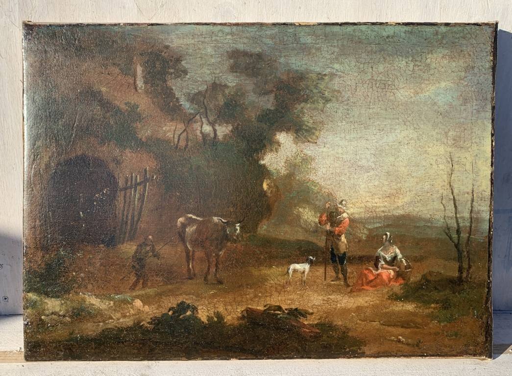 Pittore italiano (XVIII sec.) - Paesaggio con pastori a riposo.-photo-2