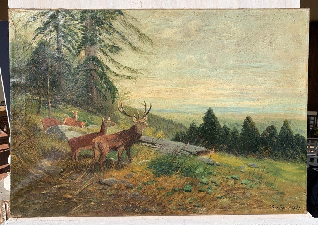 Pittore europeo (XIX sec.) - Paesaggio con cervi.-photo-2