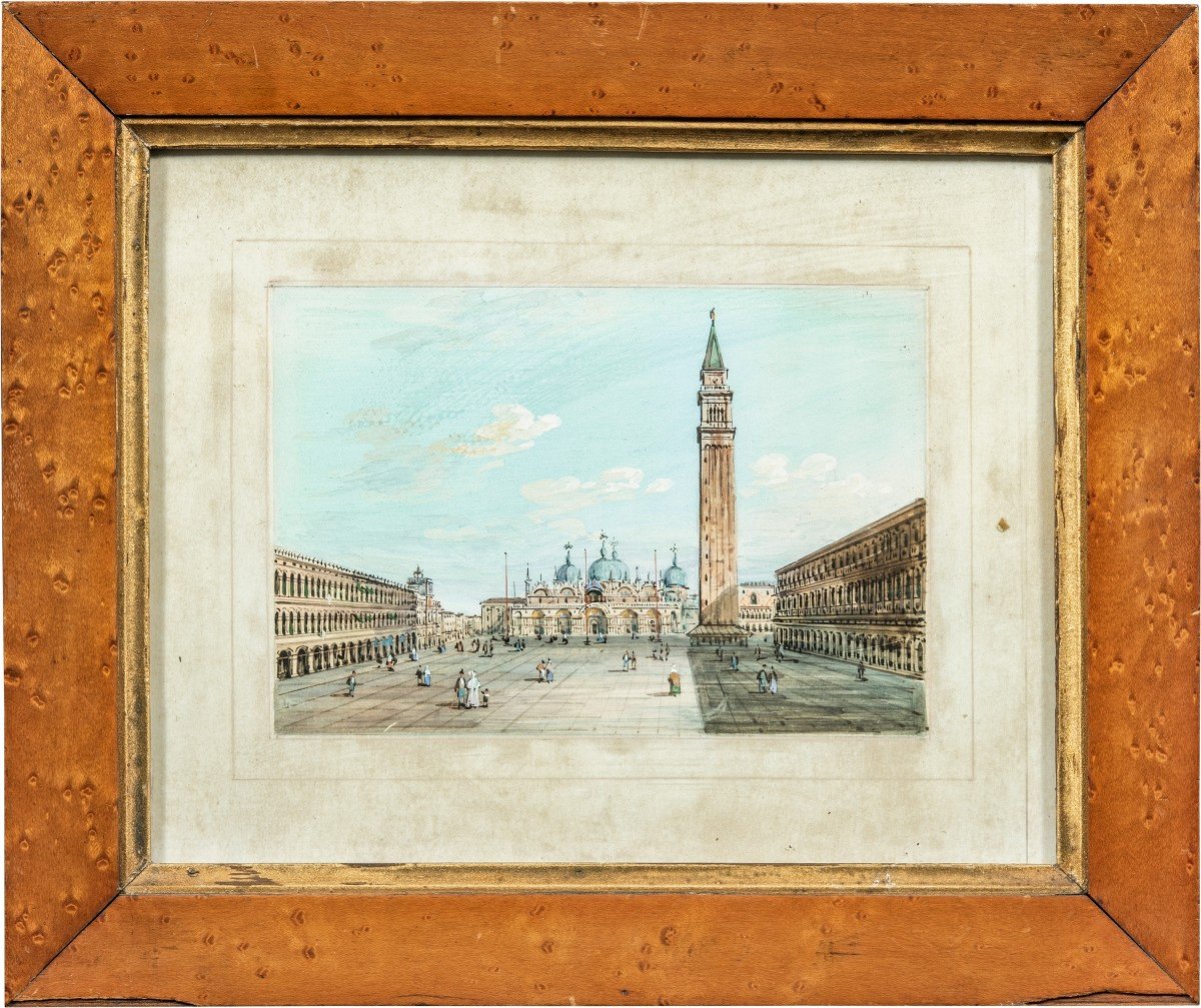 Carlo Grubacs (Perasto 1801 - Venezia 1870) - Venezia, coppia di vedute di Piazza S. Marco e de-photo-3