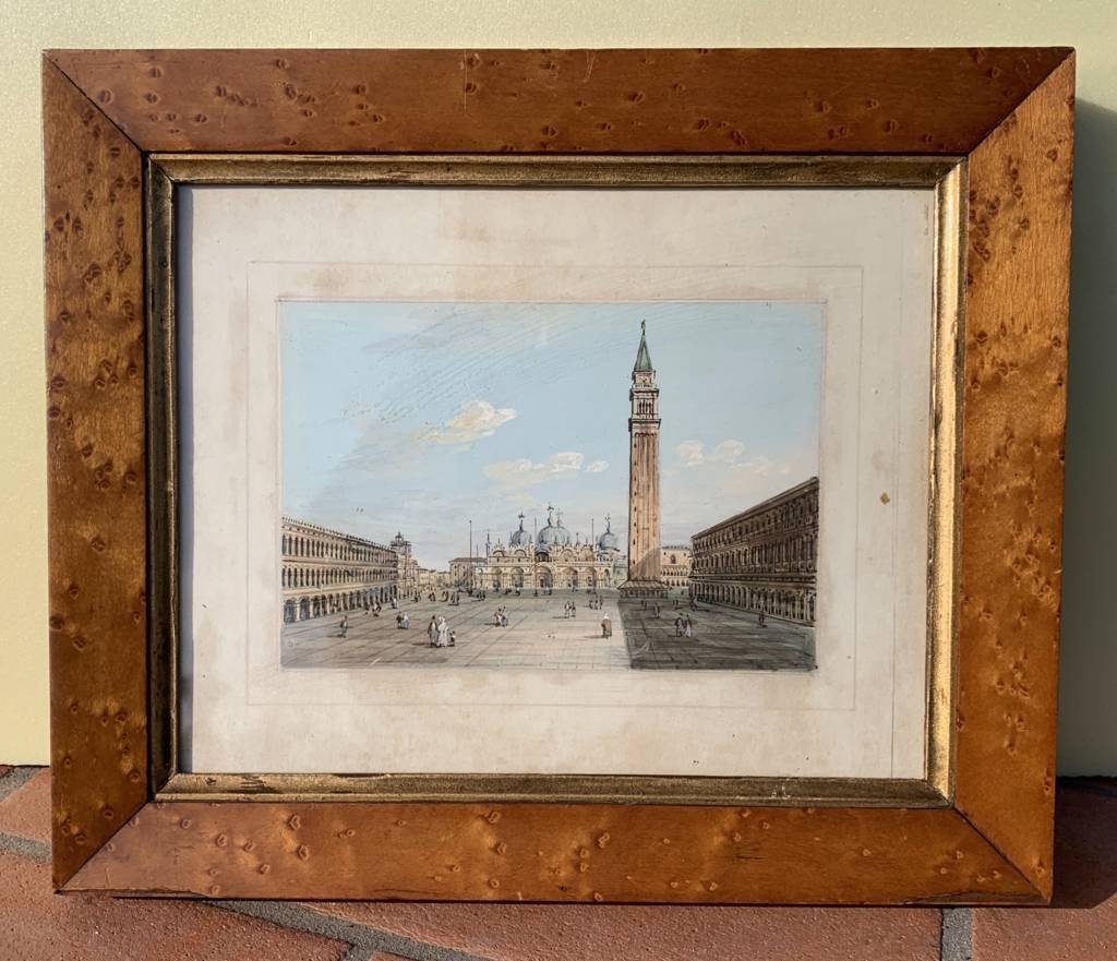 Carlo Grubacs (Perasto 1801 - Venezia 1870) - Venezia, coppia di vedute di Piazza S. Marco e de-photo-1