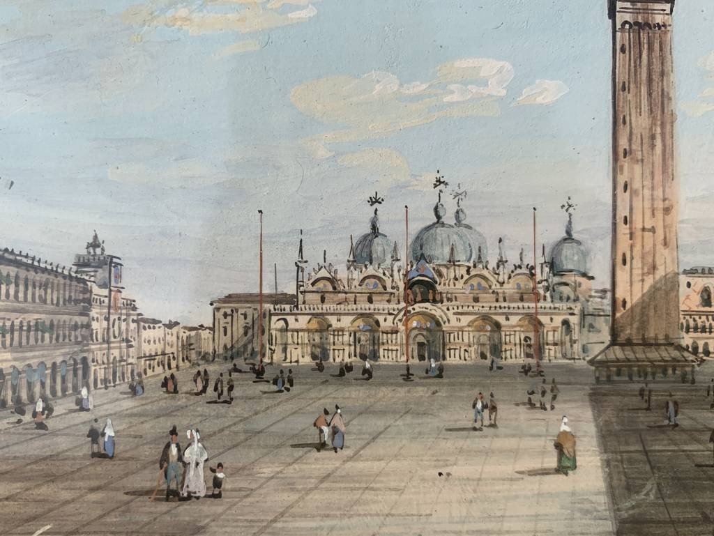 Carlo Grubacs (Perasto 1801 - Venezia 1870) - Venezia, coppia di vedute di Piazza S. Marco e de-photo-2