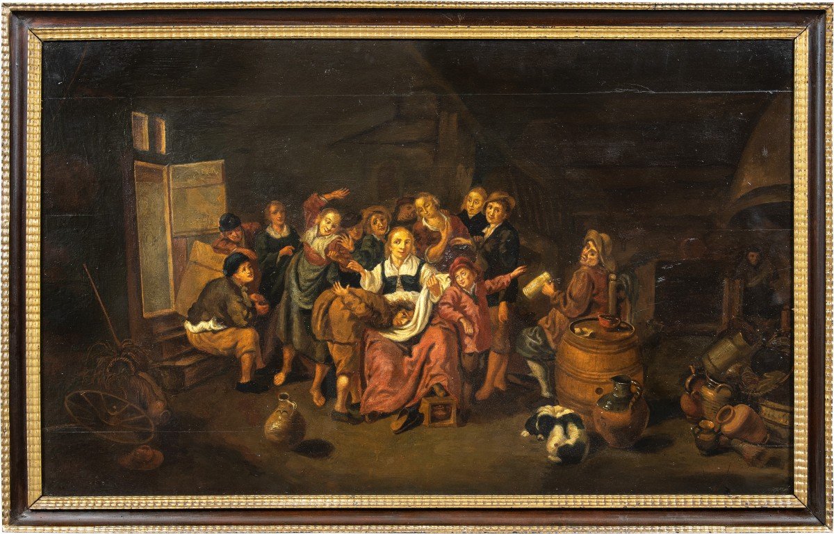 Pittore olandese (XVIII-XIX sec.) - La sculacciata.