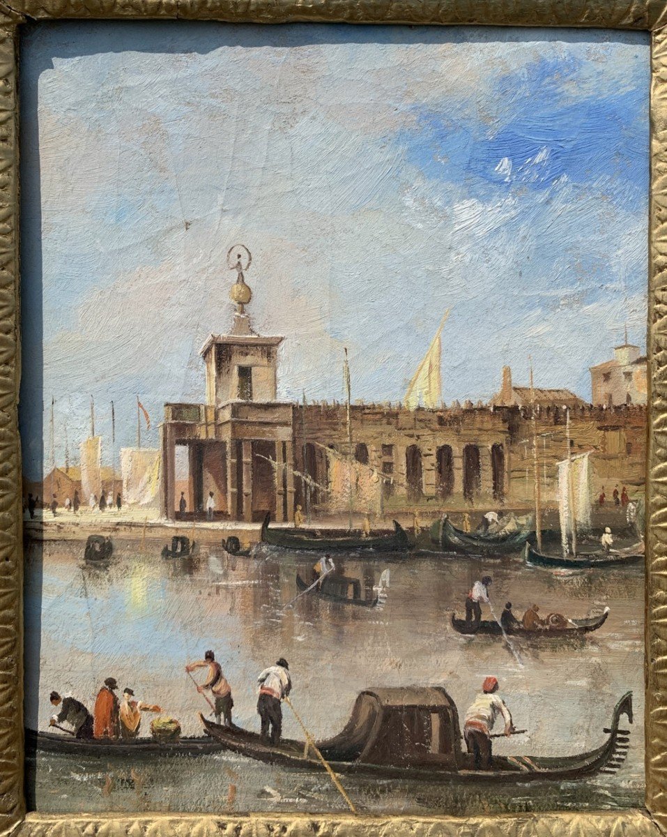 Pittore veneziano (XIX sec.) - Venezia, veduta della Punta della Dogana. -photo-3