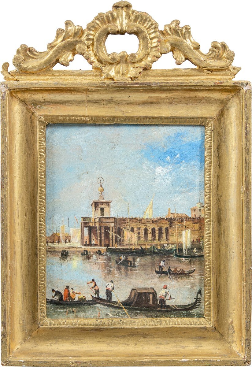 Pittore veneziano (XIX sec.) - Venezia, veduta della Punta della Dogana. 