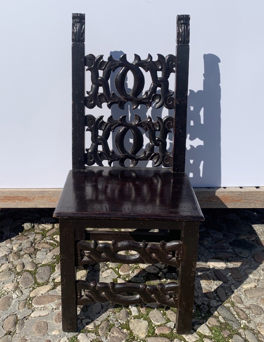 Coppia di sedie fratine in legno intagliato. Modena, XIX secolo. -photo-3