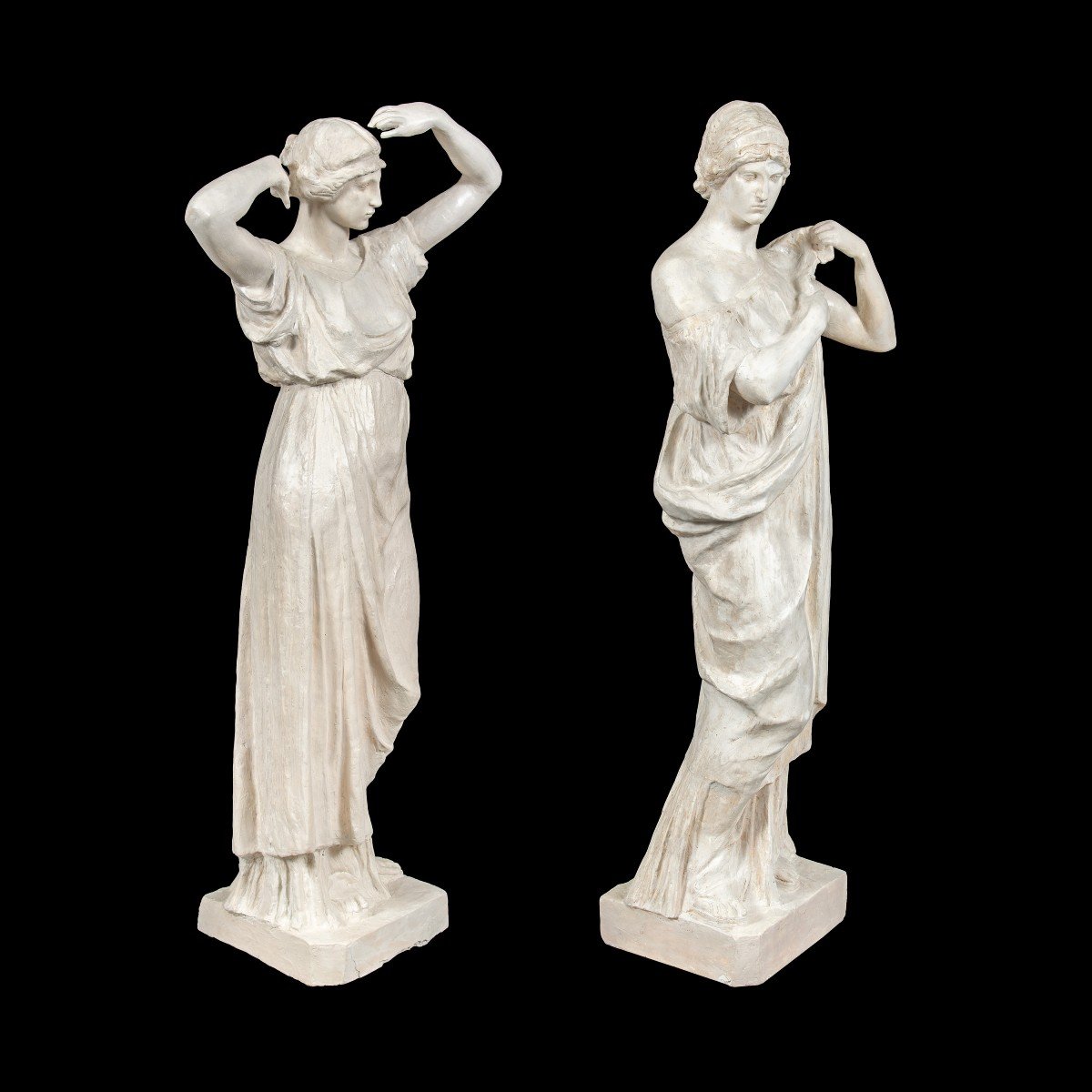 Coppia di sculture in scagliola - Figure romane. Italia, XIX secolo.-photo-2