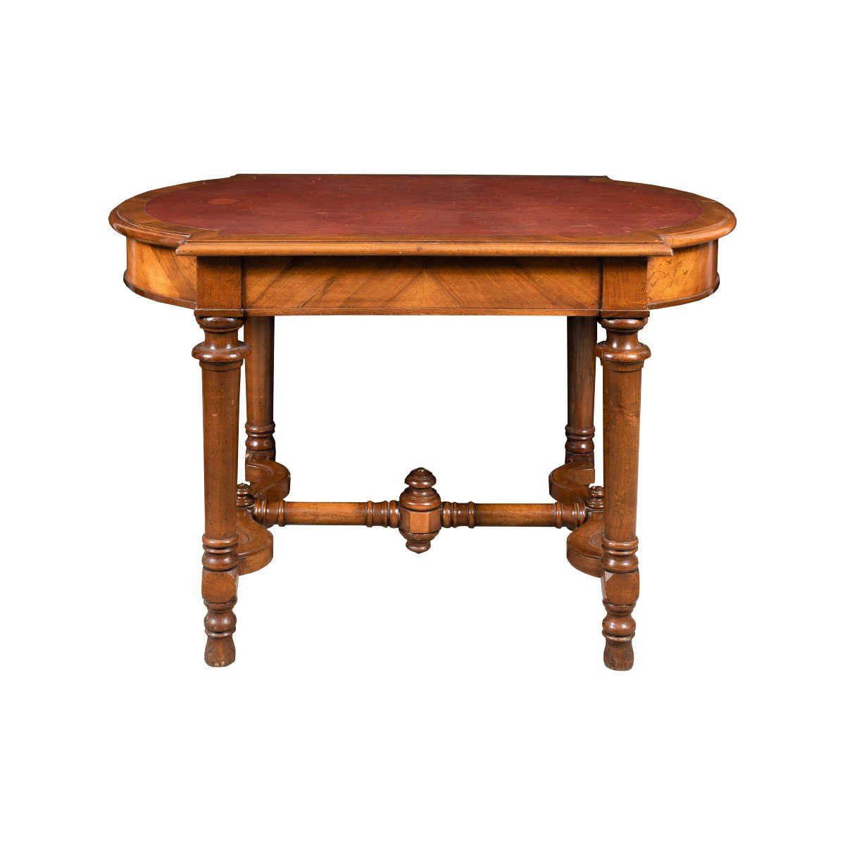 Tavolino lastronato in legno di noce. Italia, XIX secolo.