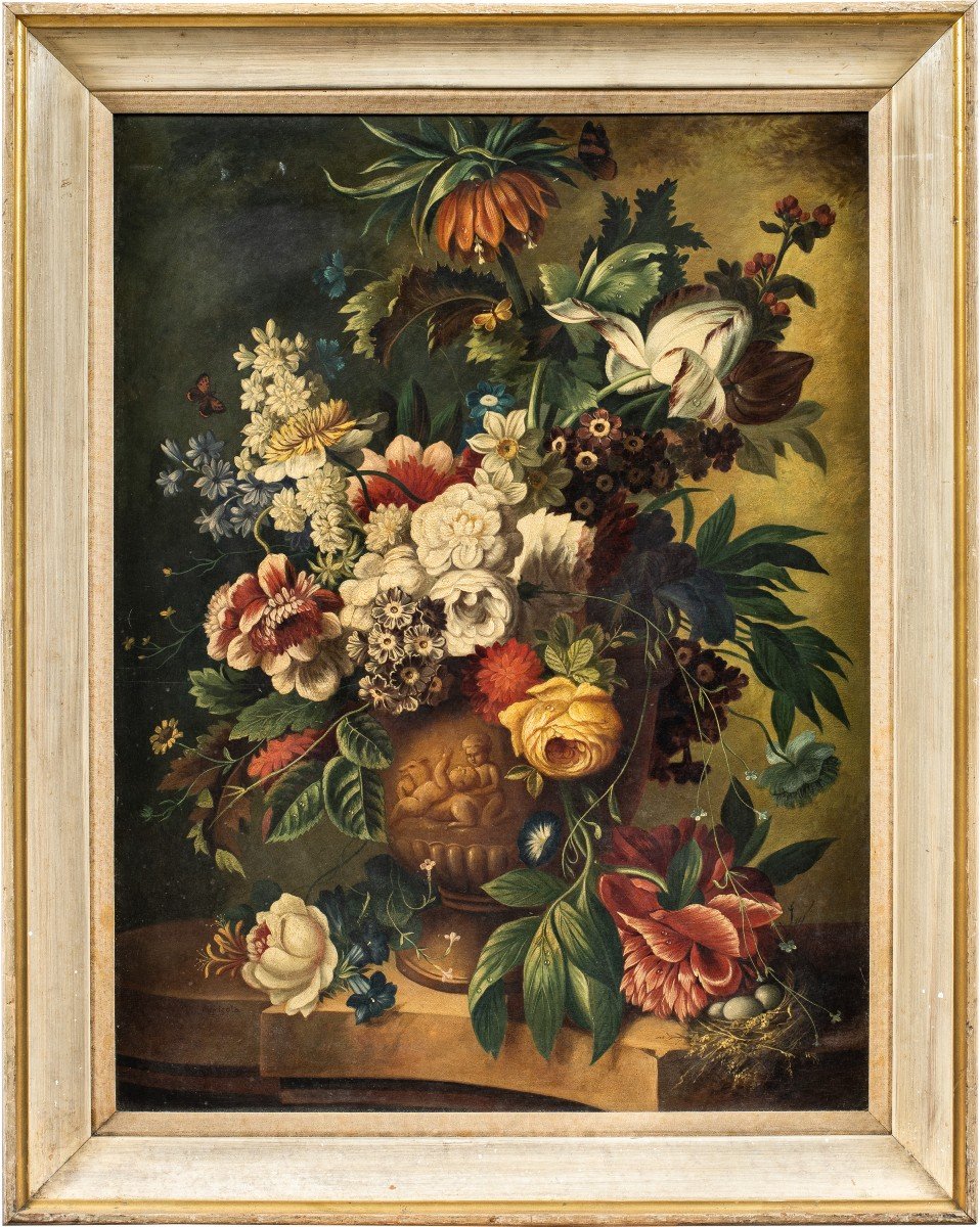 Pittore italiano (XIX-XX sec.) - Natura morta con vaso di fiori.