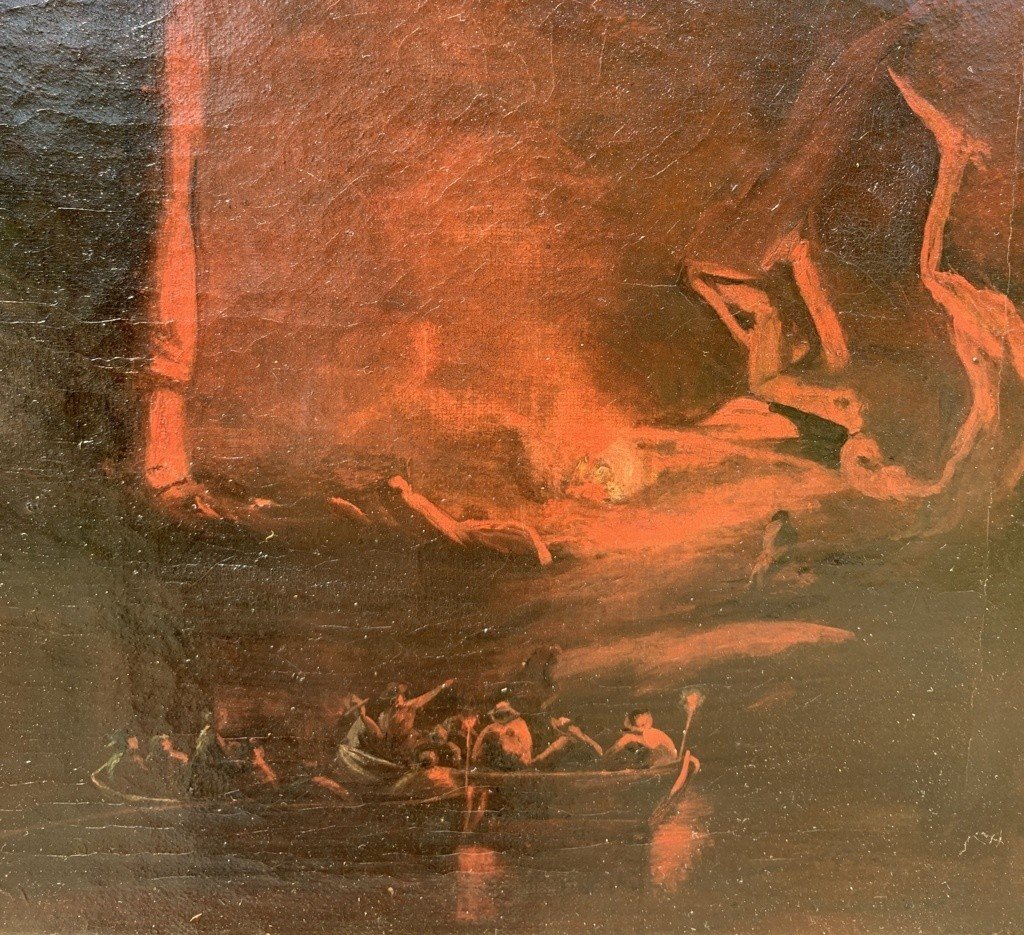 Pittore inglese (inizi XIX sec.) - Barche al chiaro di luna sul Tamigi.-photo-3
