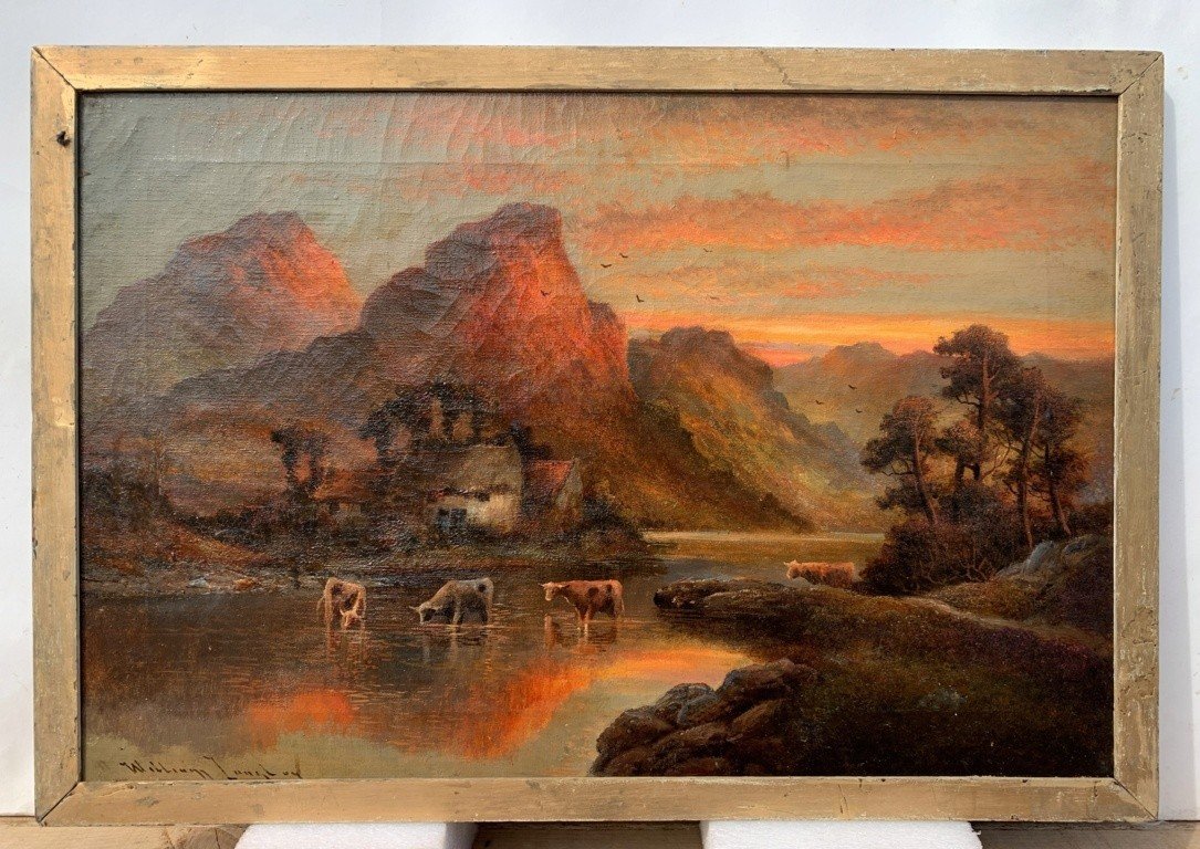 William Langton (British, XIX sec.) - Lago al tramonto.-photo-2