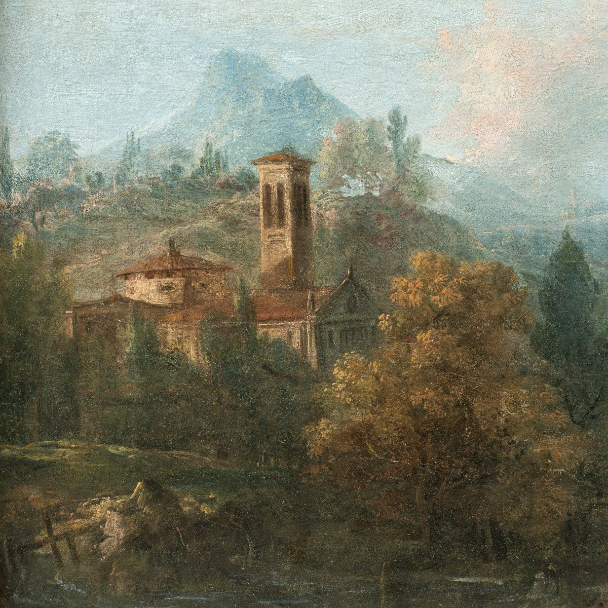 Francesco Zuccarelli (Pitigliano 1702 - Firenze 1788) - Paesaggio fluviale con cavalieri.-photo-3
