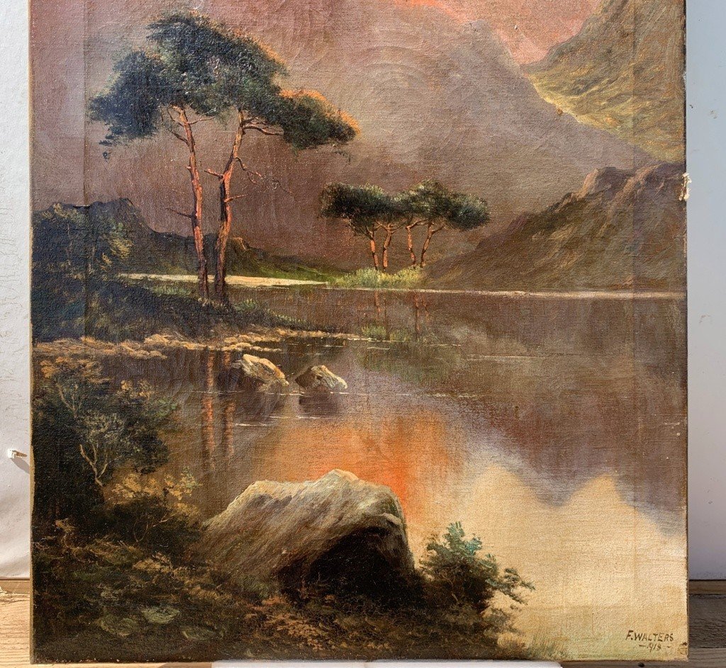 F. Walters (British, datato 1918) - Paesaggi in montagna al mattino e al tramonto.-photo-3