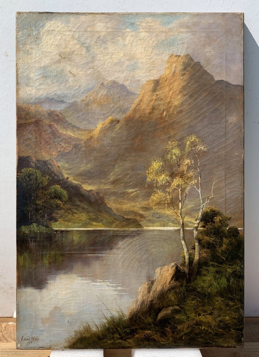 F. Walters (British, datato 1918) - Paesaggi in montagna al mattino e al tramonto.-photo-4