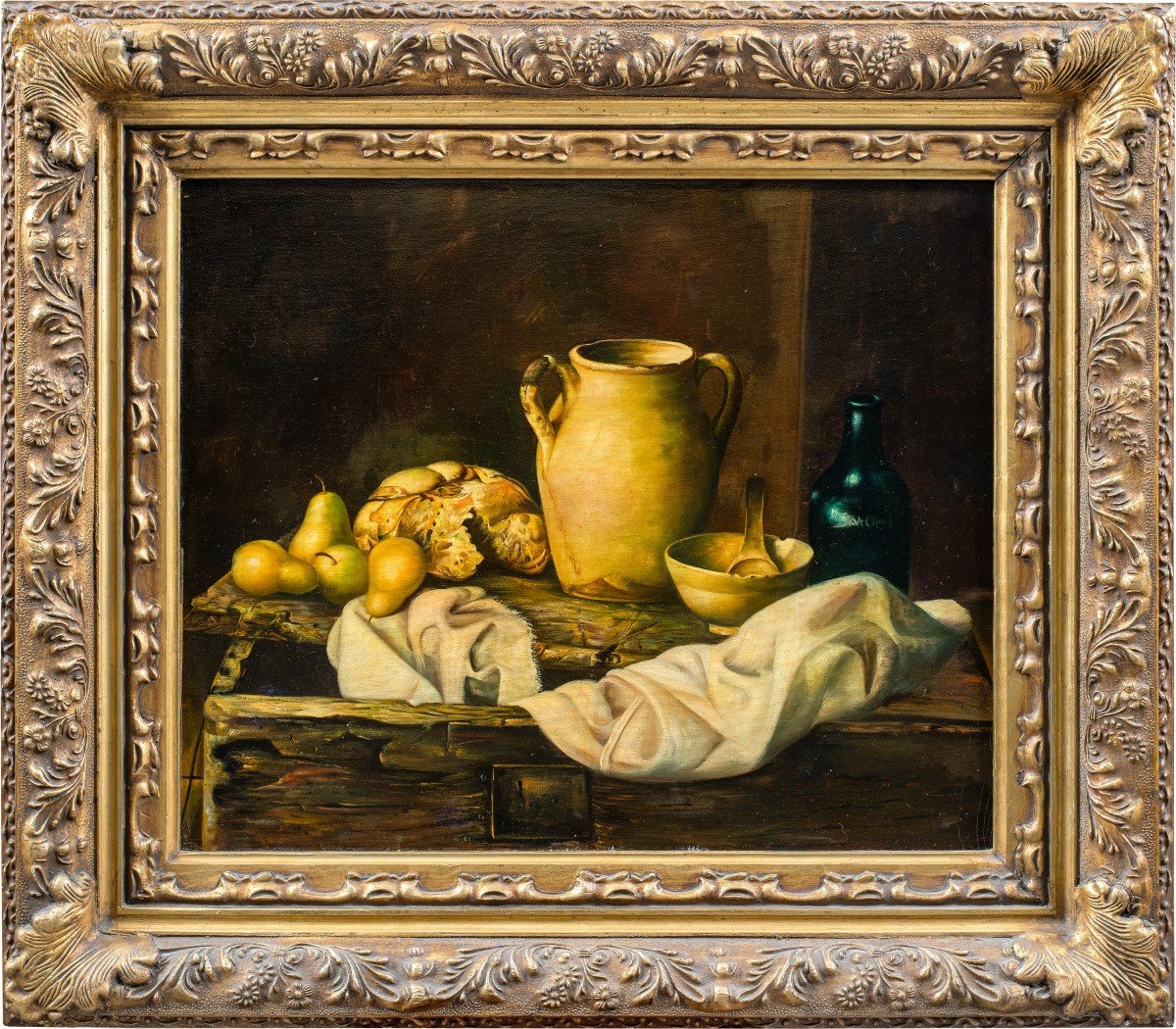 Pittore italiano (XIX-XX sec.) - Natura morta con vaso e pere.