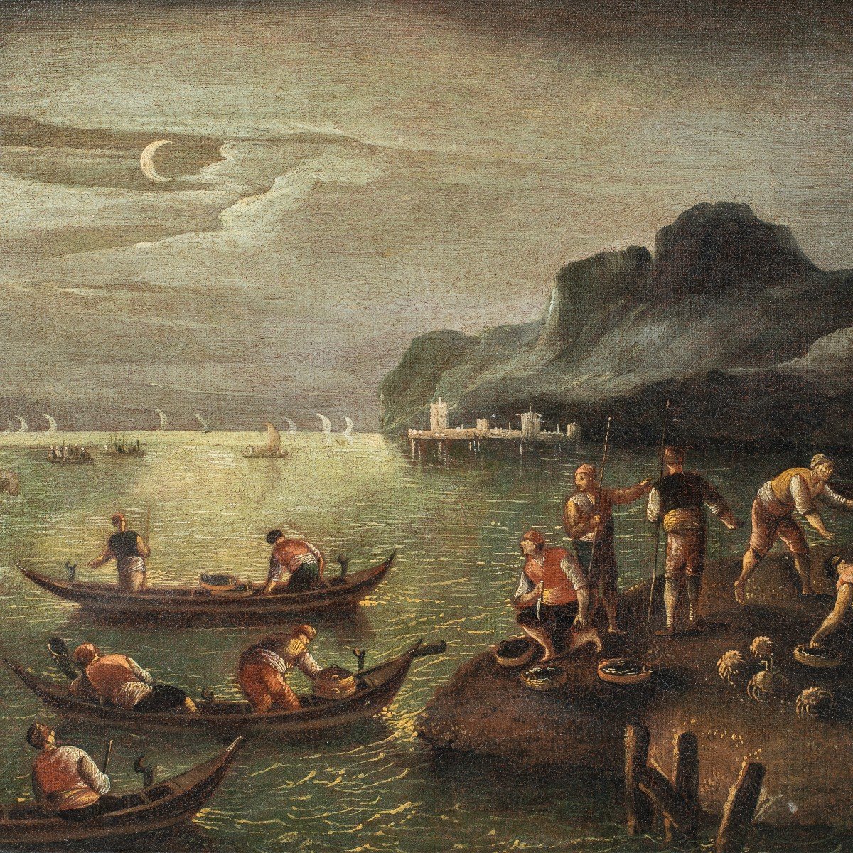 Maestro italiano (fine XVII sec.) - Paesaggio al chiaro di luna.-photo-2