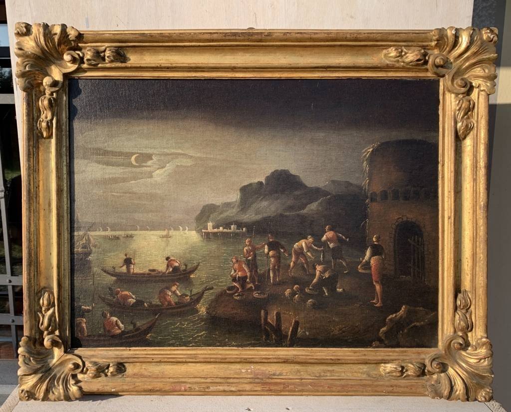 Maestro italiano (fine XVII sec.) - Paesaggio al chiaro di luna.-photo-4