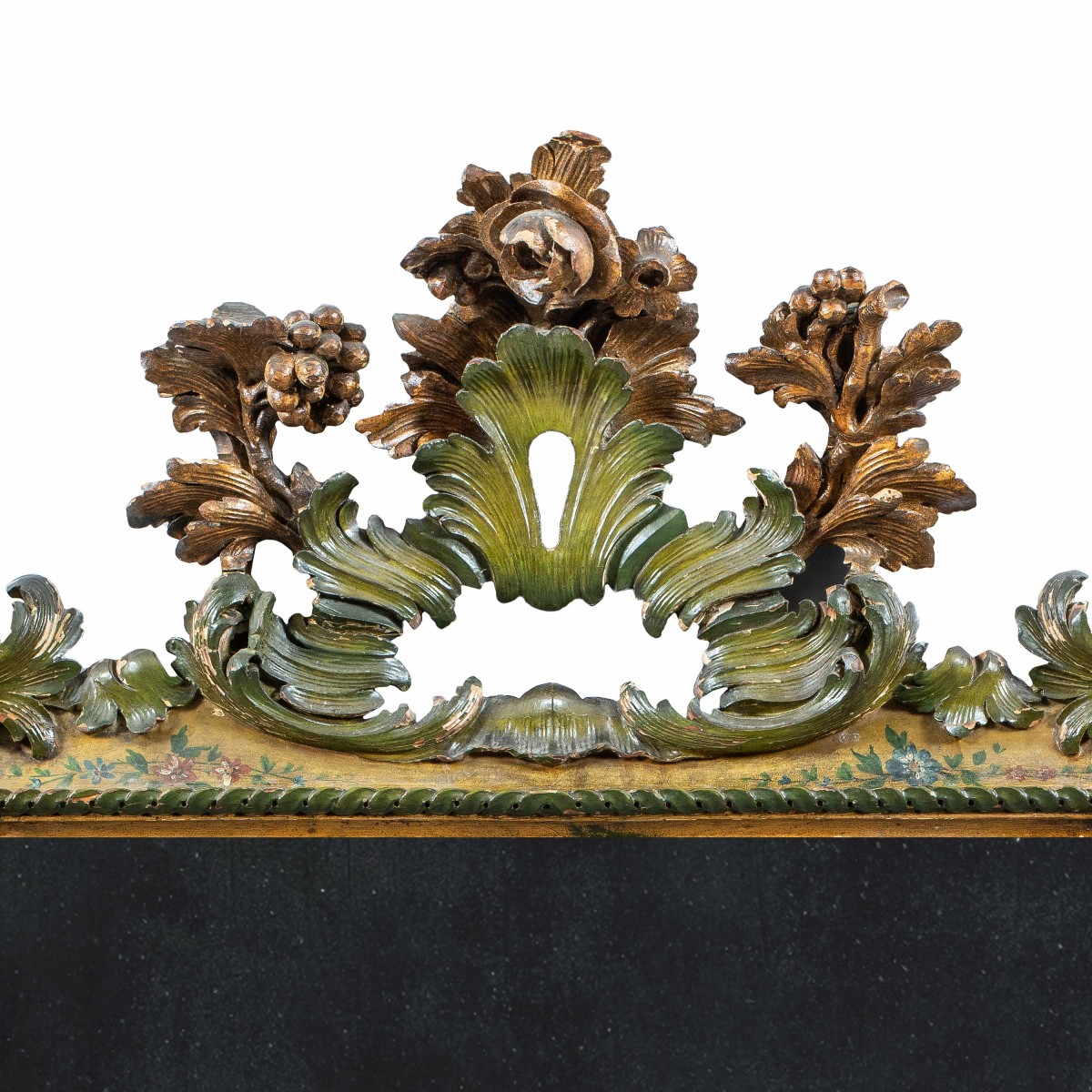 Specchiera in legno intagliato, laccato e dipinto. Venezia, XIX secolo.-photo-2