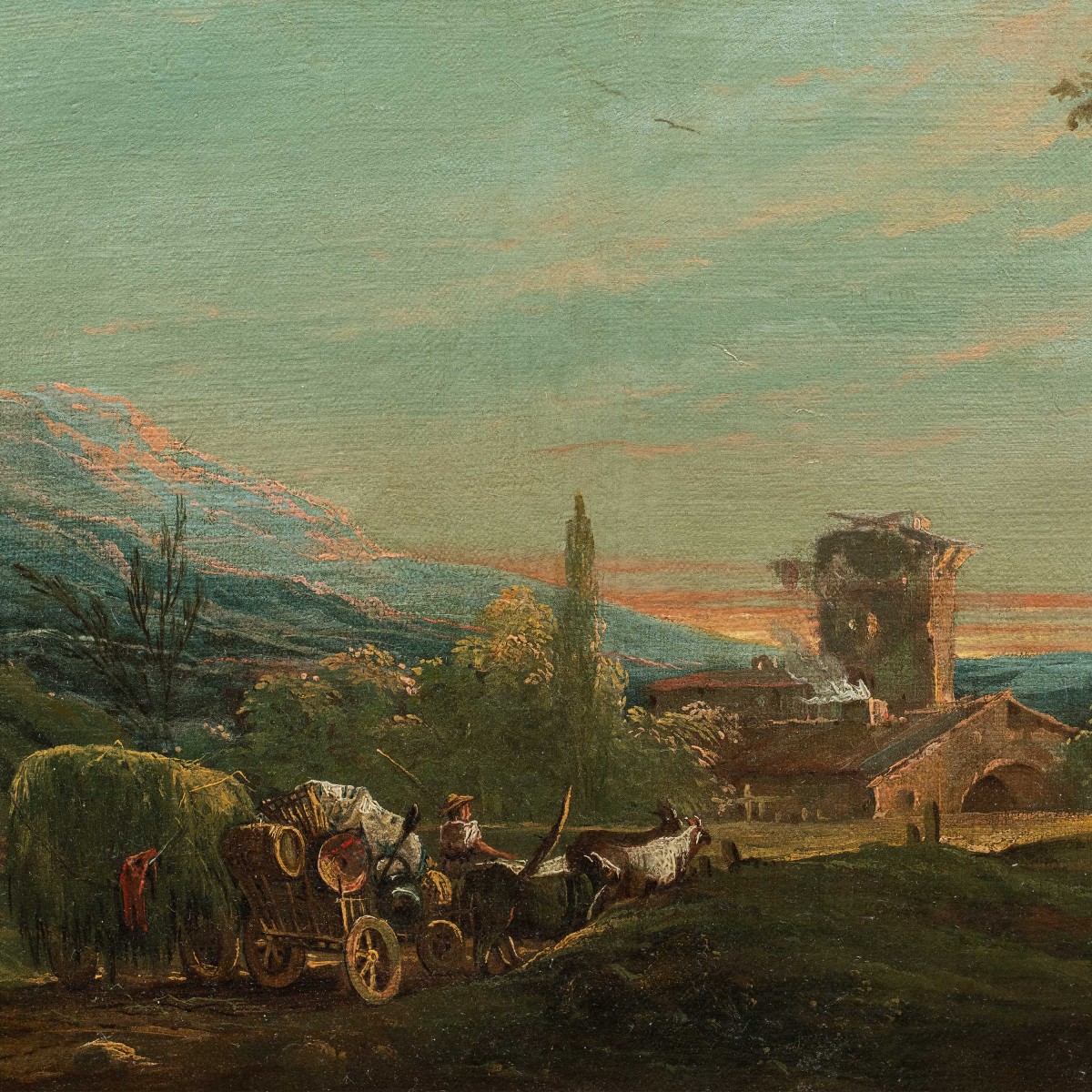 Antonio Diziani (Venezia 1737 - Venezia 1797) - Paesaggio bucolico con personaggi e carro.-photo-2