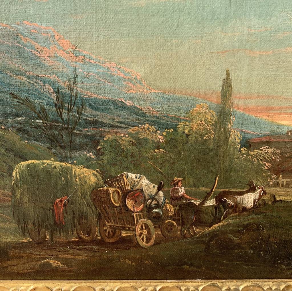 Antonio Diziani (Venezia 1737 - Venezia 1797) - Paesaggio bucolico con personaggi e carro.-photo-2