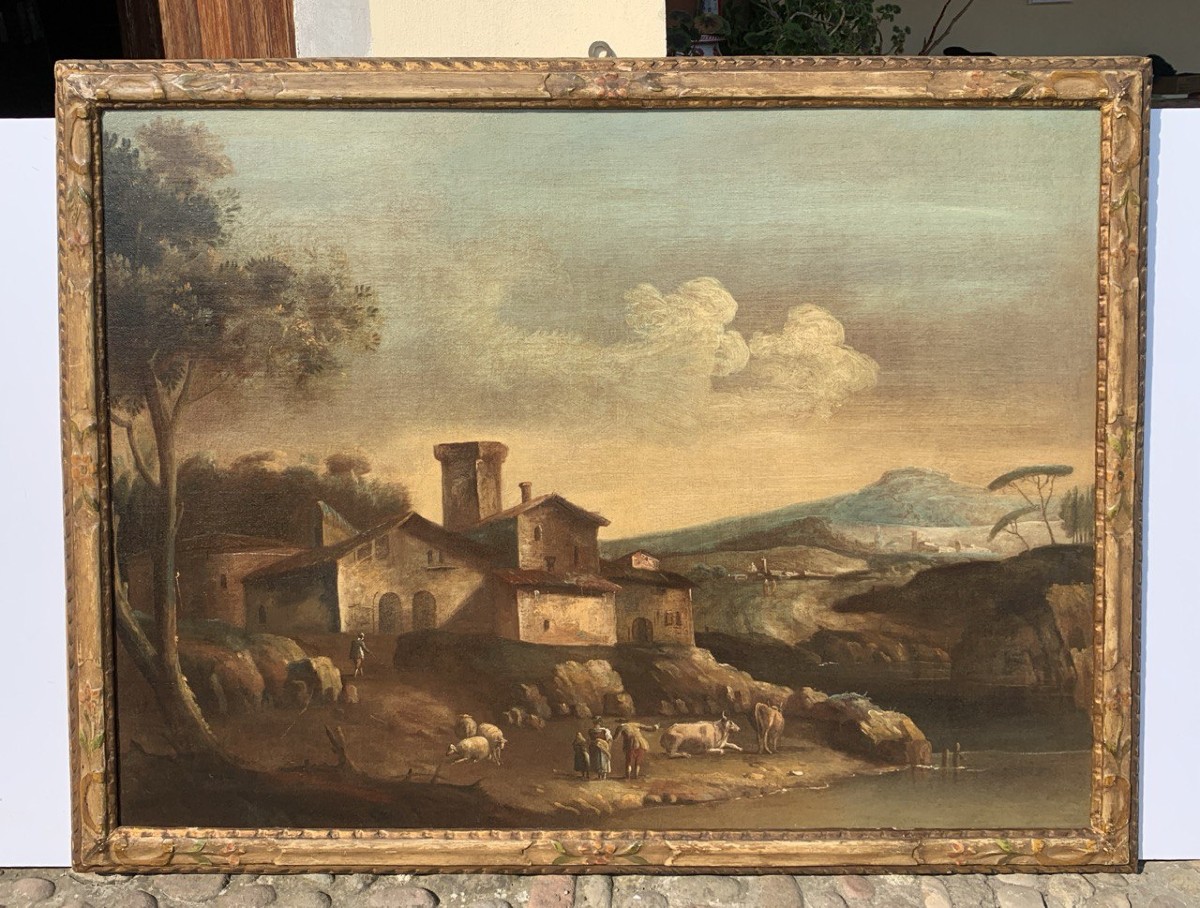 Francesco Tironi (Venezia 1745 - Venezia 1797) - Paesaggio veneto con pastori e armenti.-photo-4